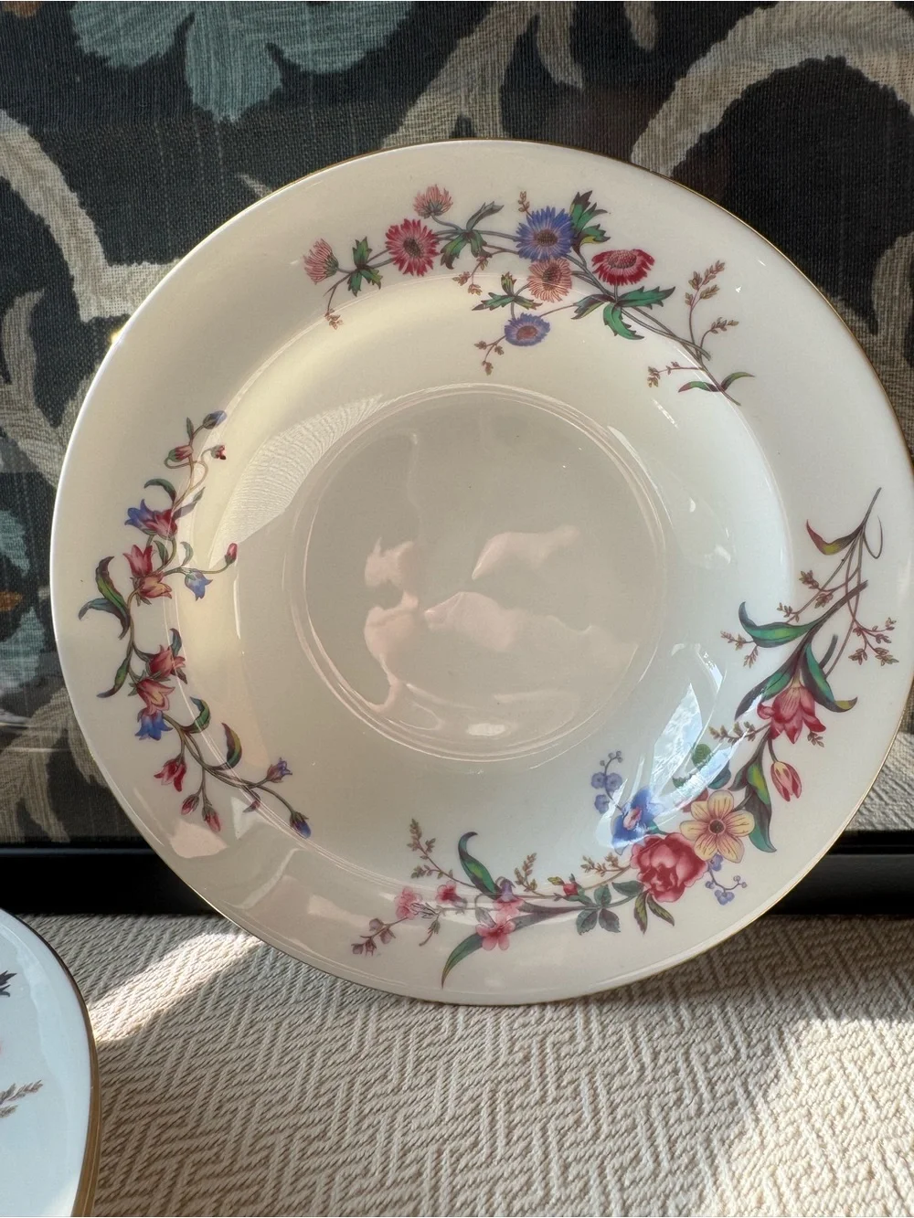 Vintage Wedgwood Bone China Floral Rim Soup Bowls Set of 3 England Gold Trim